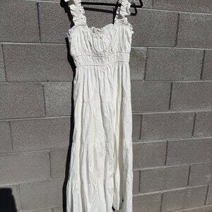 Altar'd State White 100% CTN M Smocked Bodice Empire Waist Flutter Sleeves Dress